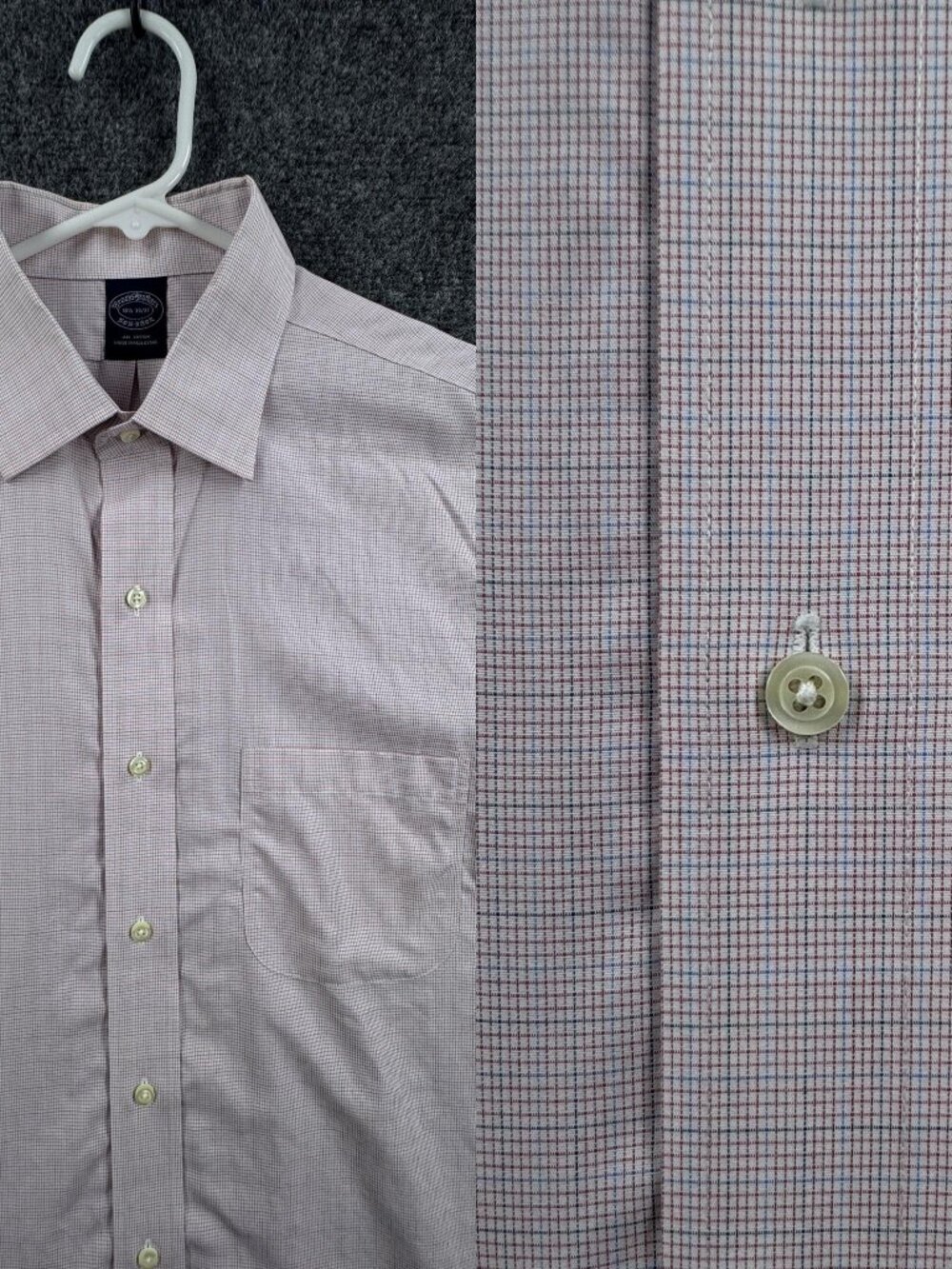 Brooks Brothers Non-Iron 16.5 36/37 Check Cotton Pocket Shirt Long Sleeve Preppy